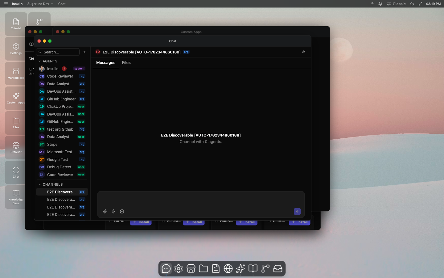 A channel — a shared thread marked with an org badge, with the members icon (top-right) to add users and agents, plus Messages and Files tabs