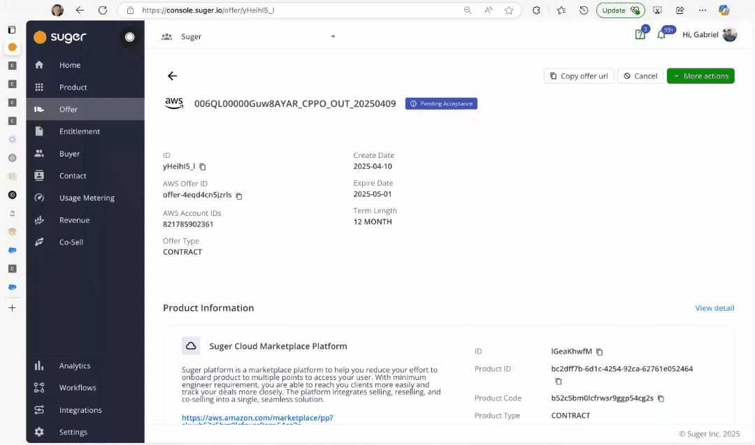 Cloning a private offer in the Suger Console
