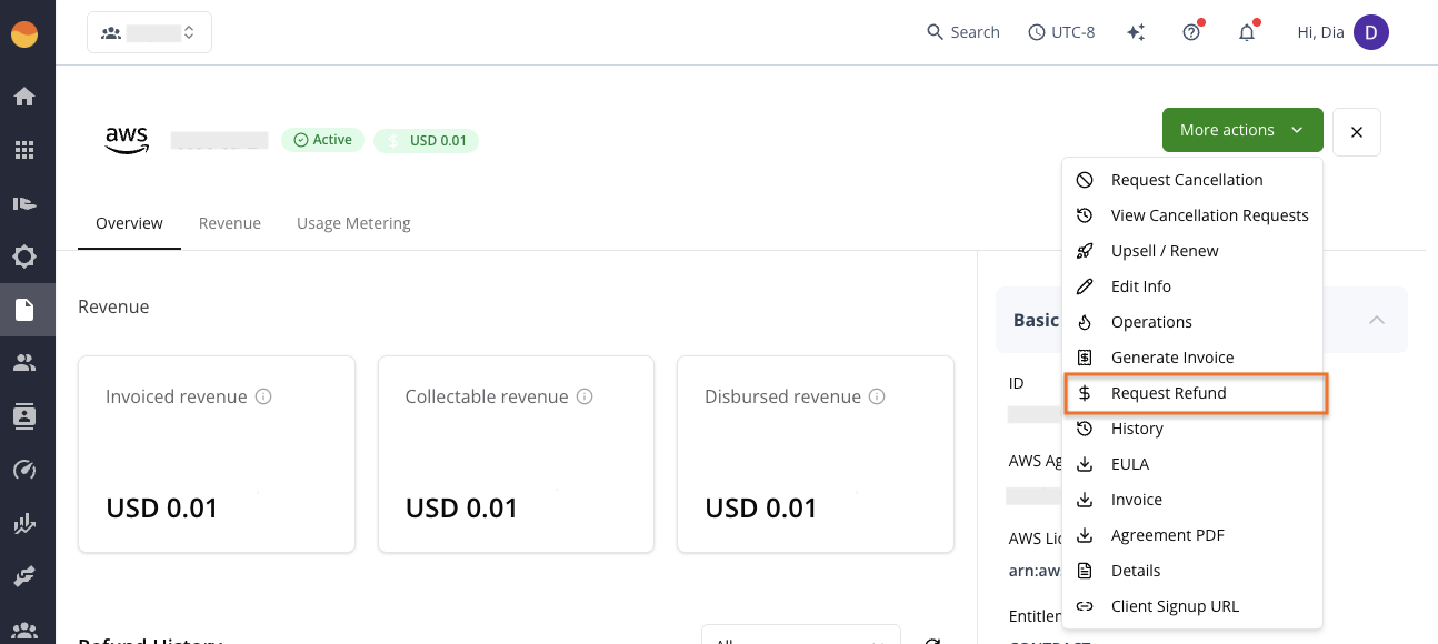 Requesting a refund for AWS in the Suger Console