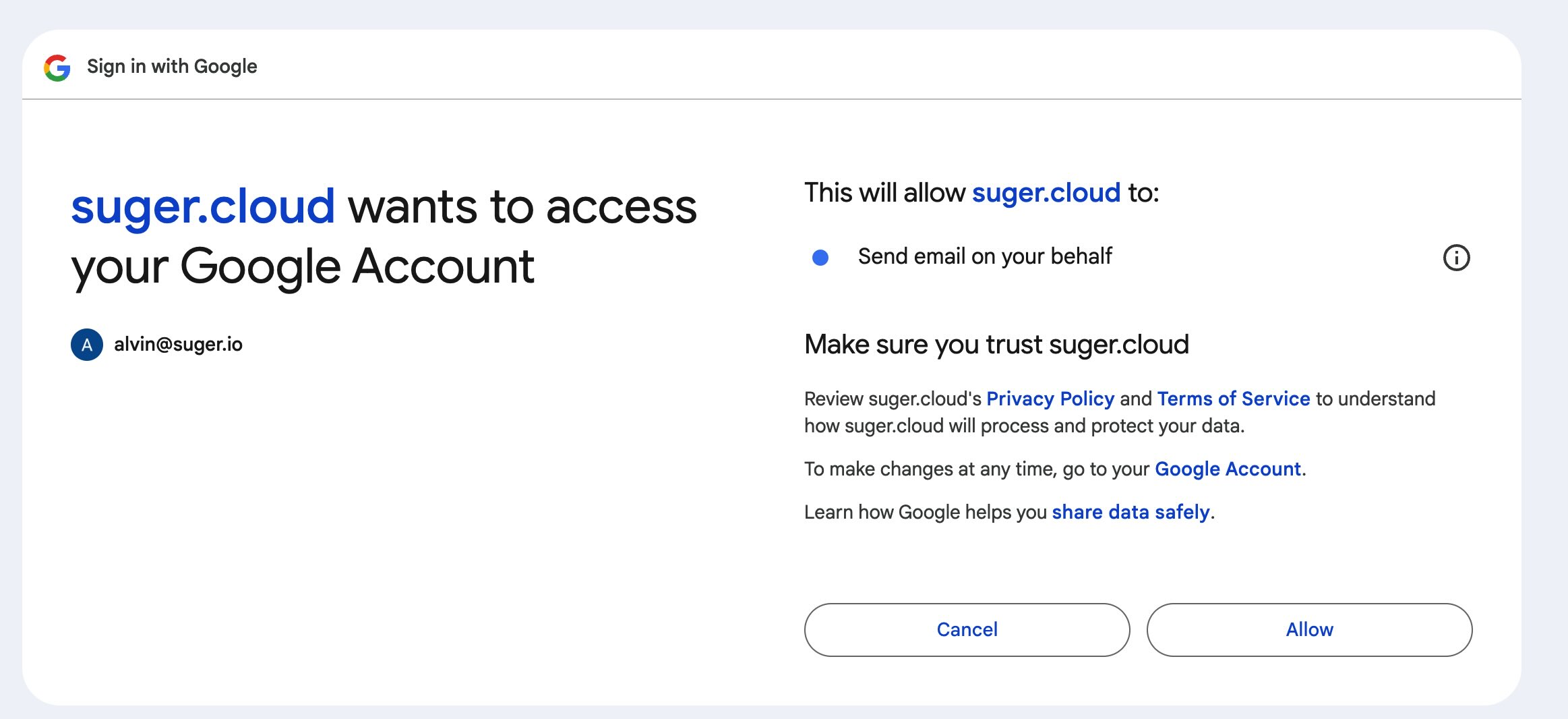 Grant Suger access to Gmail