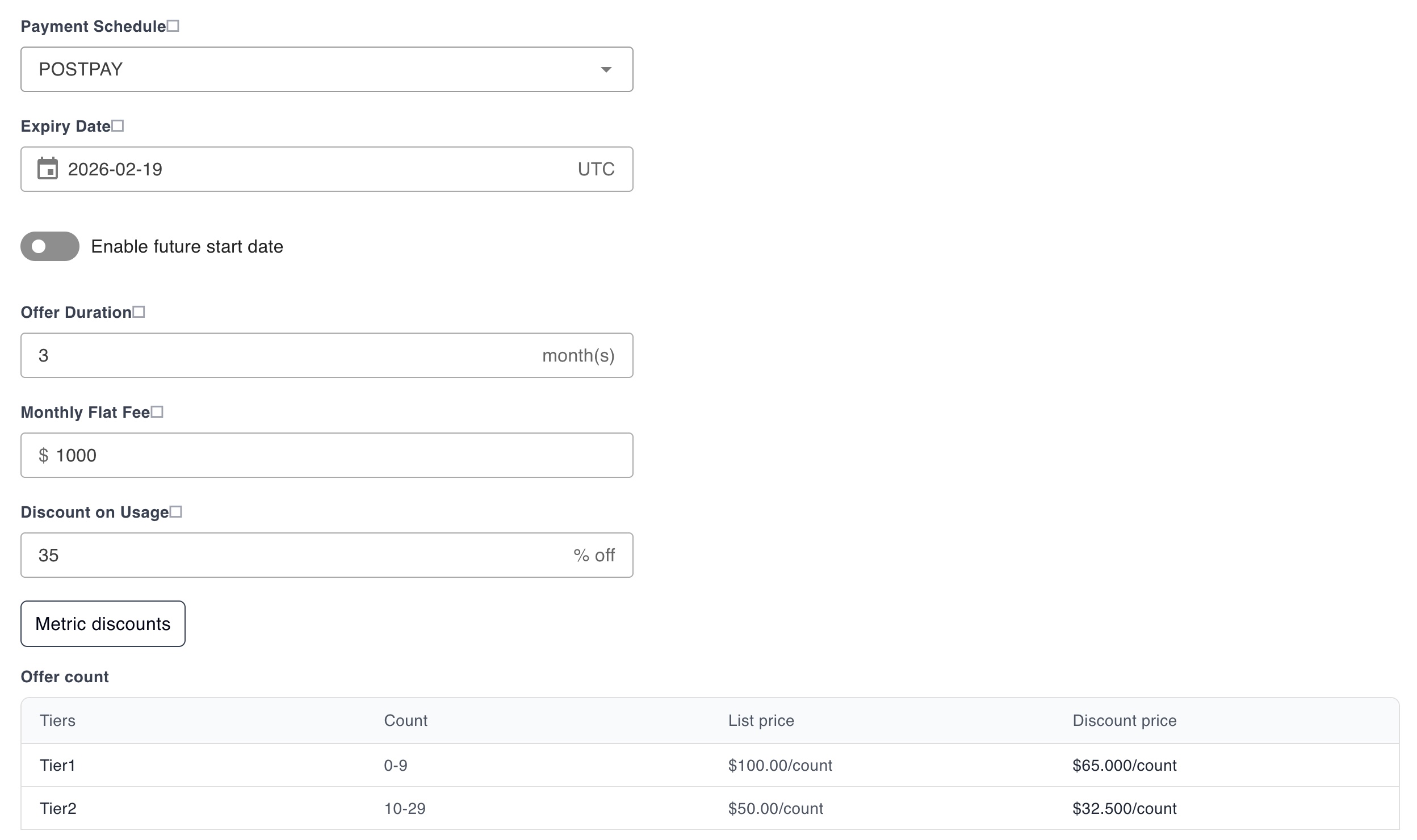 Metric Discounts Postpay