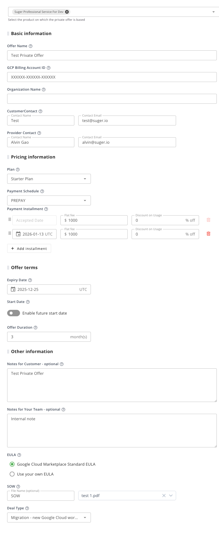 Professional Service Offer Prepay