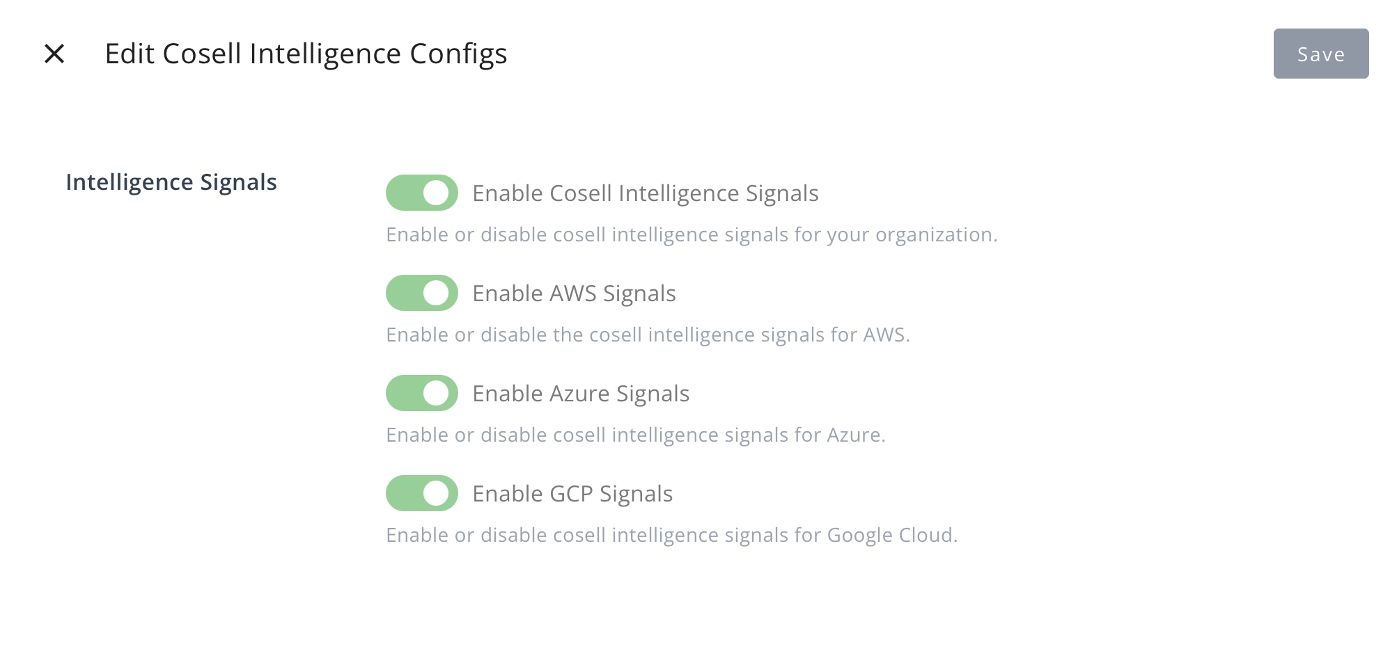 Partner signal toggles for AWS, Azure, and GCP