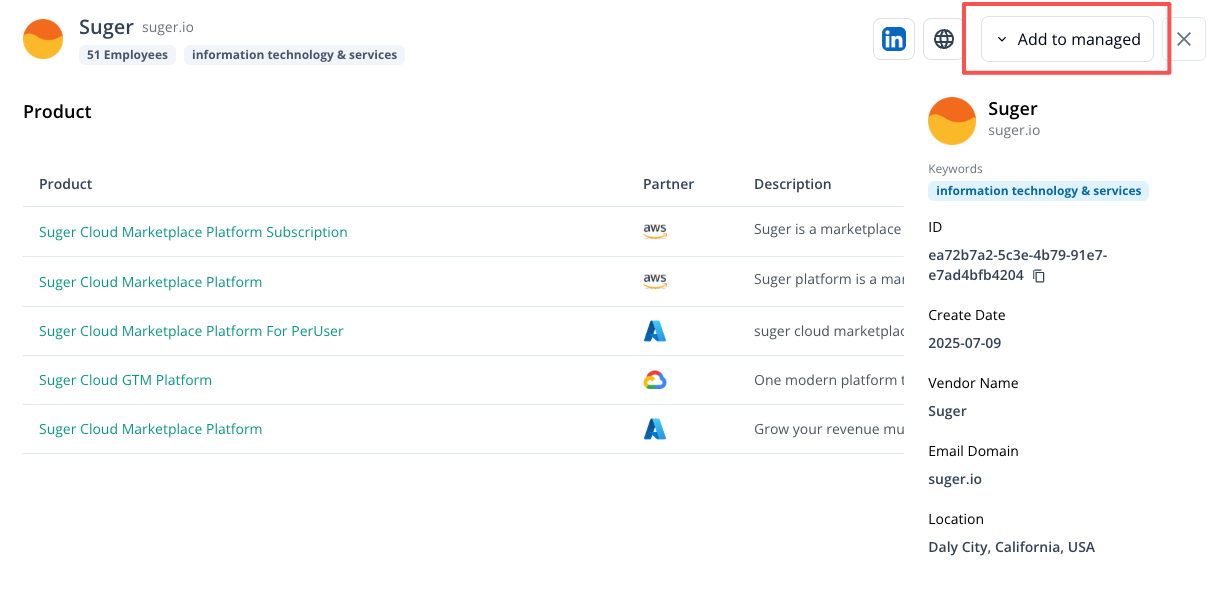 Add to managed in detail page