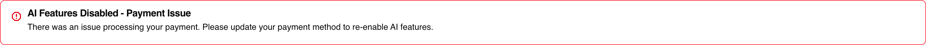 Red error banner — payment issue