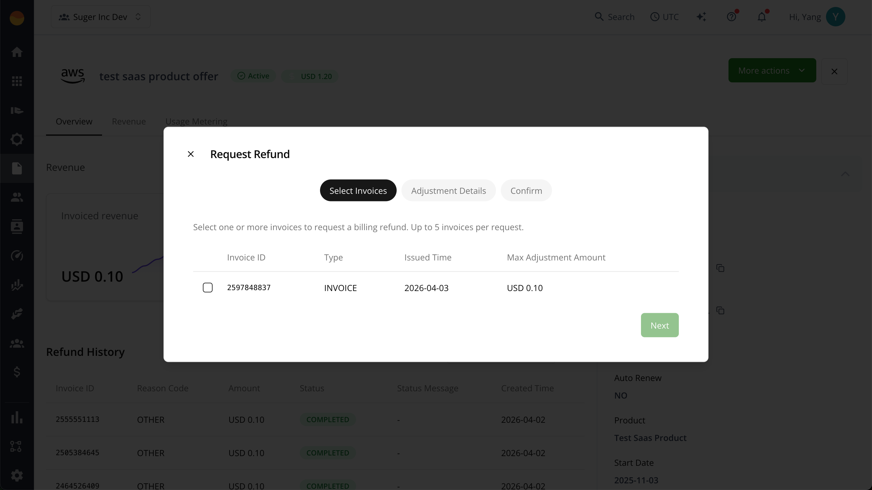 Refund request in Suger portal